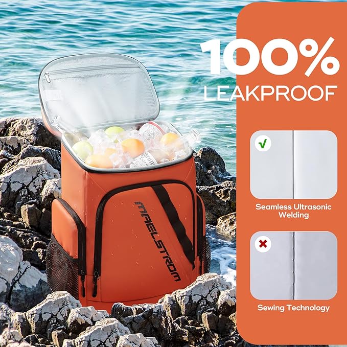 Maelstrom Backpack Cooler,36 Can Cooler Backpack,Soft Cooler Bag Insulated Leakproof,Lightweight Ice Chest Backpack,Travel Cooler Lunch Backpack for Camping,Hiking,Beach