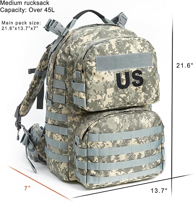 Akmax MOLLE II Medium Rucksack Military Tactical Backpack with Detachable Side Pouches & Upgraded Frame for Enhanced Comfort