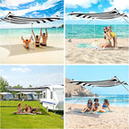 Beach Tent, Beach Canopy Sun Shade UPF 50+, Portable 10×10 FT Camping Sun Shelter with Sandbags, Poles, Ground Pegs and Anti-Wind Ropes for Outdoor, Backyard, Picnics, Fishing-Black Stripe