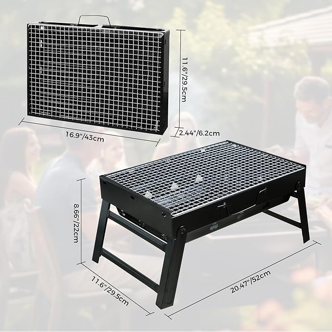 17" Portable Charcoal Grill, Folding Portable BBQ Charcoal Grills, Tabletop Mini Smoker, Small BBQ Grill, for Backyard, Outdoor Cooking, Camping, Travel, Beach