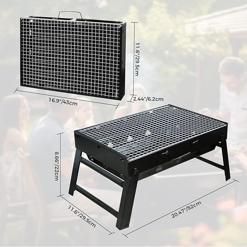17" Portable Charcoal Grill, Folding Portable BBQ Charcoal Grills, Tabletop Mini Smoker, Small BBQ Grill, for Backyard, Outdoor Cooking, Camping, Travel, Beach