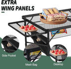 Folding Table with 2 Wing Panels, 3x2 FT Camping Table with Mesh Desktop,Height Adjustable Folding Grill Table with Mesh Bag,Portable Outdoor Table for Picnic,Camping,BBQ,Beach(Black)