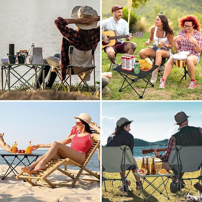 Small Folding Camping Table with Carry Bag, Portable Ultralight Compact Aluminum Beach Table, Foldable Mini Collapsible Camp Tables for Hiking Picnic Travel Cooking Outdoor, Green