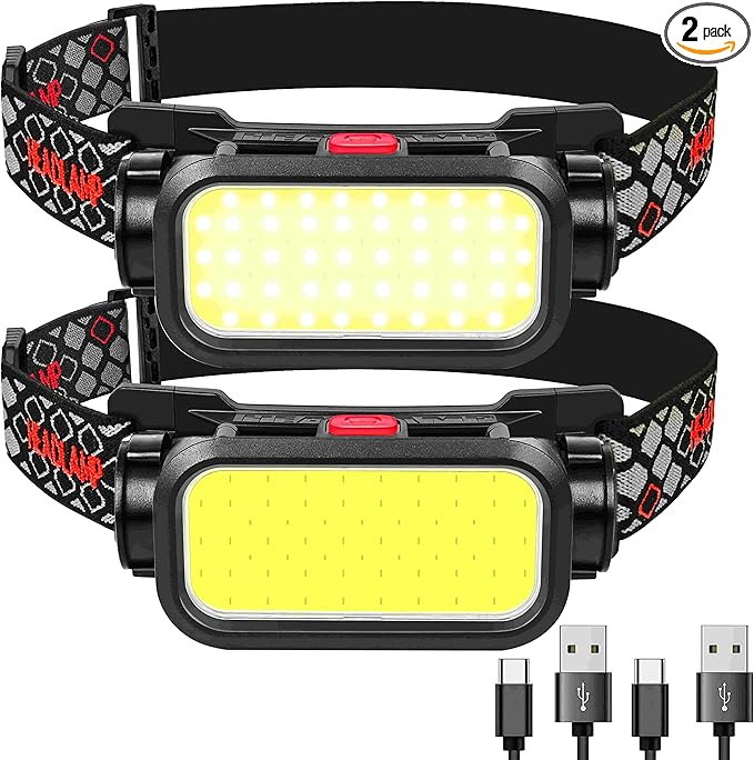 LED Headlamp High Lumens with Motion Sensor Super Bright, 3 Lighting Modes, Digital Display, Rechargeable, Waterproof Head Lamp, 90° Adjustable for Camping, Hiking, Fishing, Running Outdoor (1) (2)