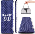 TOBTOS Camping Sleeping Pad with 9.0 R-Value, 4" Thick Inflatable Camping Mattress for All Season, Compact Insulated Sleeping Mat for Backpacking & Hiking (Rectangular)