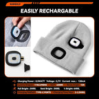 LED Beanie Hat with Light, USB Rechargeable LED Headlamp, Gifts for Men, Mens Gifts, Birthday Gifts for Him Dad Husband, Boyfriends, Grey, 1 Pack