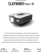 Claymore Capon 40B Red Clip-On Cap Light – USB-C Rechargeable 230LM LED Headlamp | 3 Light Modes 180° Adjustable Beam IP54 Water Resistant Up to 12 Hrs Runtime for Camping, Running, Outdoor
