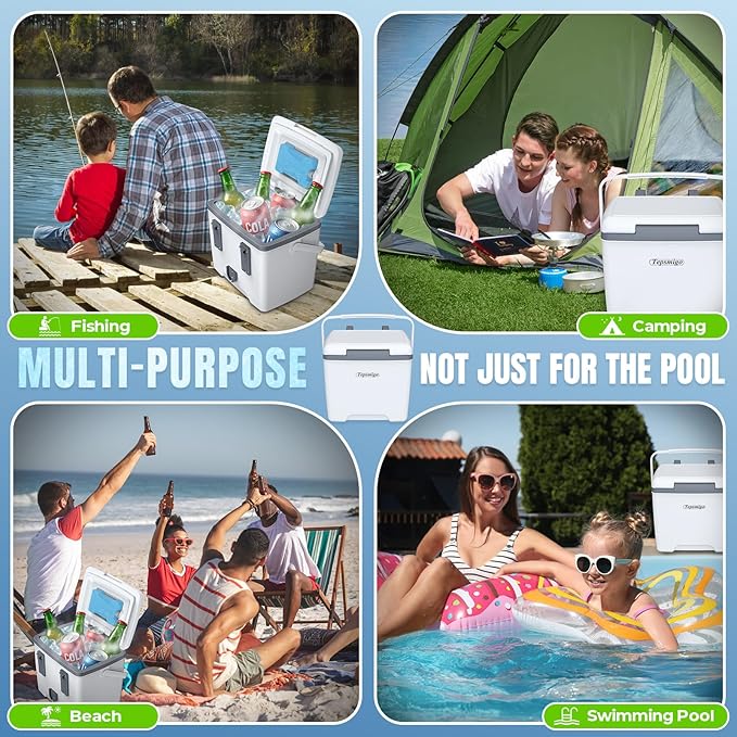 Tepsmigo 13L Insulated Poolside Cooler, Hard Cooler with Ice Crystal Box, Keeps Ice Up to 72 Hours, Portable Above Ground Pool Accessories, Pool Parties, Beach BBQ, Camping