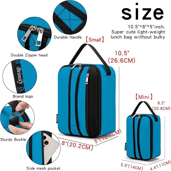 BEIMILY Lunch Box for Men Women Adults,Small Insulated Lunch Bag for Office Work Picnic,Reusable Portable Lunchbox,Soft Cooler Tote Bag(Gray Blue)