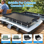 Ceramic Nonstick Reversible Griddle for Coleman Cascade & Triton, 17.4" x 8.5" Flat & Ribbed Camping Griddle | Built-In Storage Fit, No-Wobble Stable Design, Compatible with 2-Burner Camp Stoves