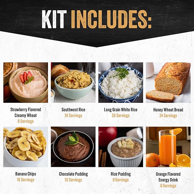 Ready Hour 4-Week Emergency Food Supply (250 Servings), Emergency Food Storage and Meal Entrées, Real Non-Perishable, 25-Year Shelf Life Food, Portable Flood-Safe Container