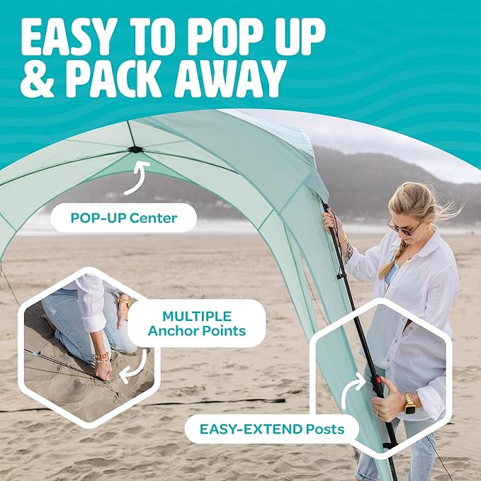 Pop ’N Go® Beach Canopy – Windproof, Beach Tent with Quick Setup, UV Shade, Lightweight & Portable Design – Perfect for Beach Days, Outdoor Play, Camping & Family Adventures (Blue)