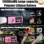 74000mWh Emergency Radio with NOAA Weather, Portable Hand Crank SW/AM/FM Survival Radio with Fast Charge Rechargeable Solar Battery, Flashlight, Reading Lamp,SOS Sirenor Home Outdoor(Pink)