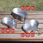 Goetland German Style M31 Military Mess Kit Mess Tin 304 Stainless Steel Backpacking Cookware Set Camping Pot Pan Set