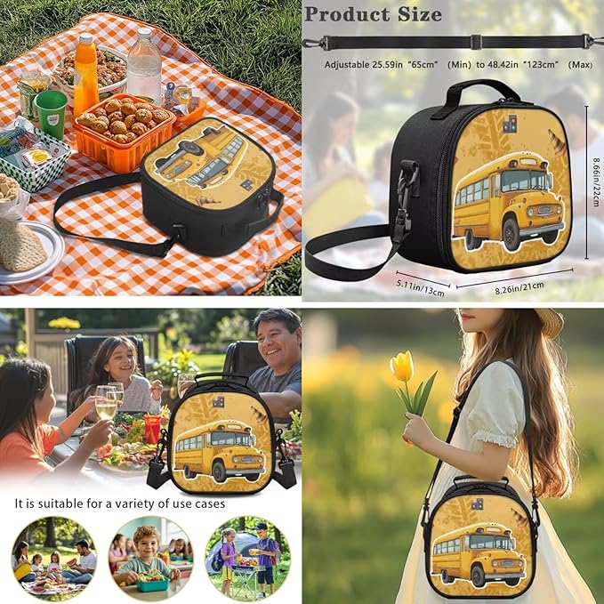 School Bus Backpack and Lunch Box Set Boys Lightweight Kids Backpack Elementary School 4 in 1 Set for Primary Kids Casual Daypack Tote Bags