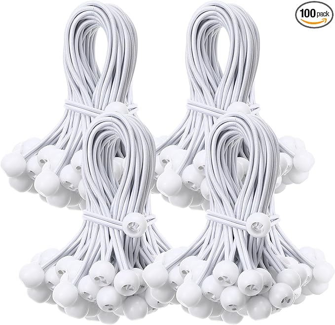 100 Pcs Ball Bungee Cords 6 Inch Bulk Bungee Balls Heavy Duty Outdoor Indoor for Shelter Camping Canopy Cargo Tents Poles (White)