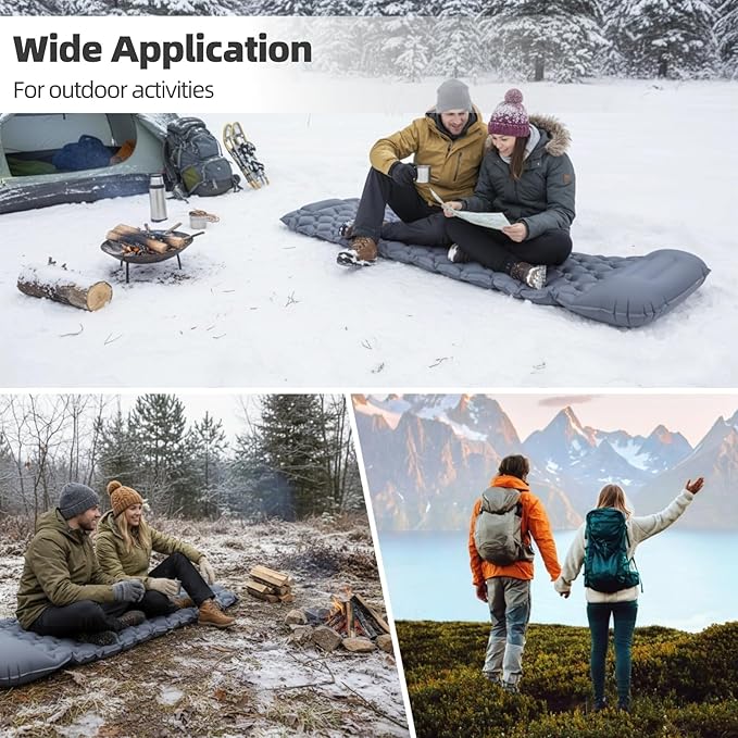 Inflatable Sleeping Pad with Pillow, 40D Nylon TPU Ultralight Sleeping Mat with Foot Press for Camping, Backpacking, Hiking, Inflated 74.8 x 22.8 x 2 in
