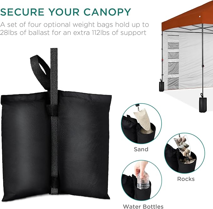 Best Choice Products 10x10ft Pop Up Canopy Tent with Sidewall, 1 Person 1 Minute Set Up, Carry Case, 4 Weight Bags - Rust