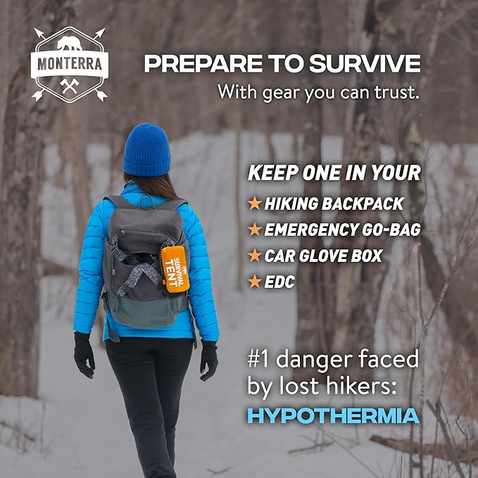 Emergency Tent, 2 Person Survival Shelter, Thermal Mylar, Waterproof, Outdoor Camping Gear and Equipment, Survival Kits, Compact Bivvy Tarp, Includes Paracord and Accessories.