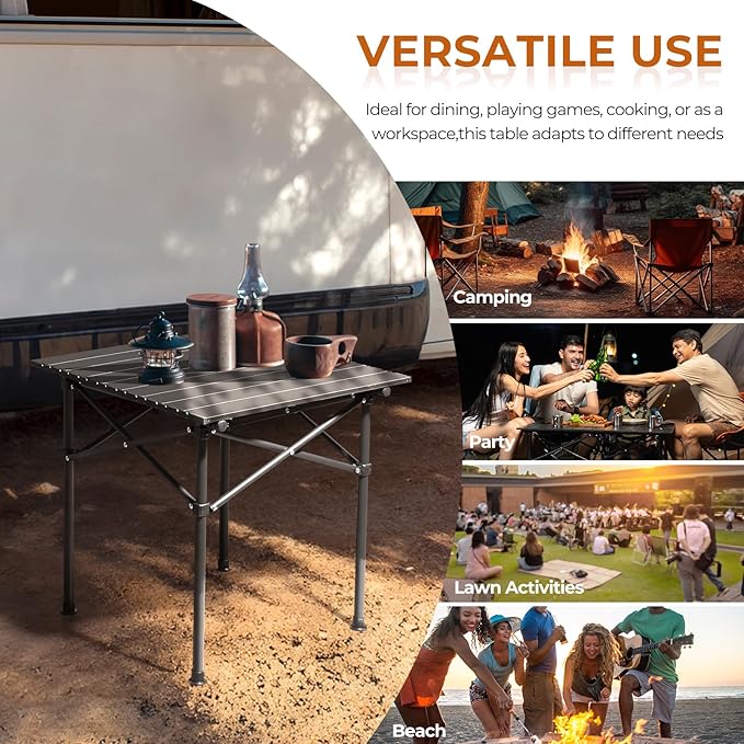 Outvita Beach Picnic Table, Lightweight Roll Up Low Camping Table, Portable Folding Table with Carrying Bag for Outdoor, BBQ, Sand, Picnic, Party, Patio 20 Inches