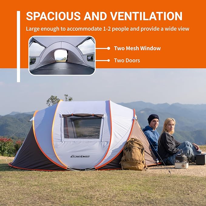 EchoSmile Instant Pop Up Camping Tent, 2/4/6 Person, Easy Setup Tent, Water Resistant Dome, Portable with Carry Bag