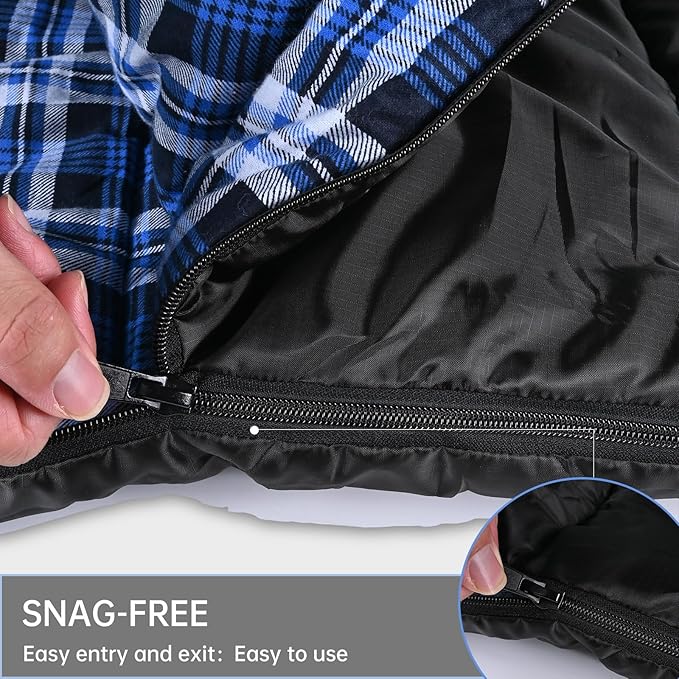 Double Sleeping Bag Cotton Flannel for Camping, Backpacking Or Hiking. Queen Size 2 Person Waterproof Sleeping Bag for Adults Or Teens. Lightweight with Compression Sack