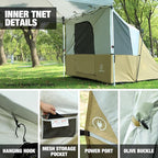 REDCAMP Camping Side Tent for Pop Up Canopy, Easy Setup Water-Resistant Camping Tent Attachment for 10' Wide Canopy, Fit 2 Person, Khaki (Frame/Shelter NOT Included)