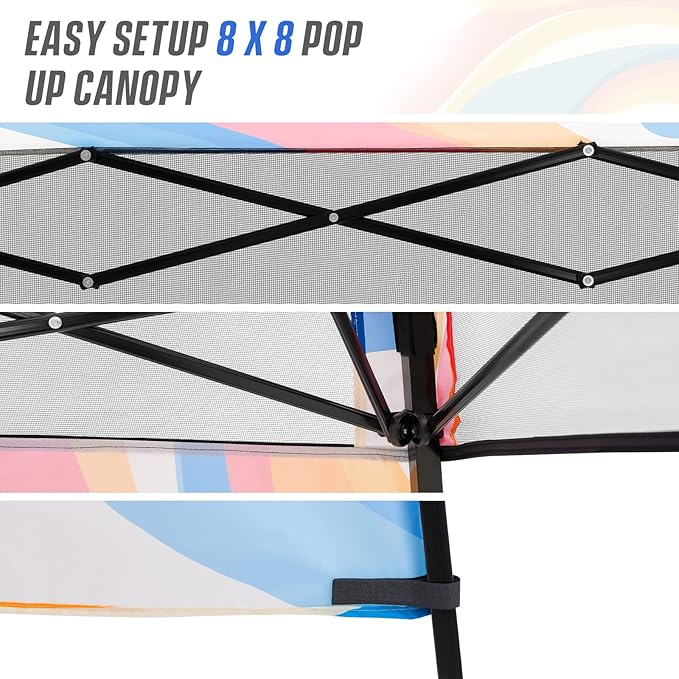 EAGLE PEAK 8x8 Pop Up Canopy Tent with Sidewall, Compact, Portable Slant Leg Instant Sun Shelter for Beach, Sports, & Camping, 8x8 Base 6x6 Top, Swirl