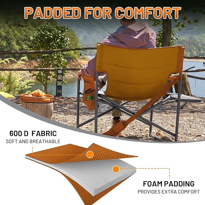 Timber Ridge XXL Extra Wide Foldable Directors Chair with Side Table, 500 lbs Heavy Duty Camping Chairs for Adults, Oversized Folding Lawn Chair for Lawn Beach Sports Outdoor, Blue