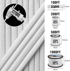1200 Paracord Rope - 4.4mm 14 Strand Nylon Parachute Spool para Cord Lanyard for Outdoor Camping Survival Utility Tent Crafting DIY Projects Fishing Clothsline Bracelet - White 300FT