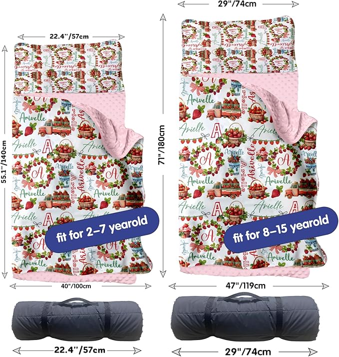 Personalized Toddler Nap Mat for Preschool, Custom Name Kids Sleeping Bag for Daycare, Kindergarten Roll Up Sleeping Mat with Removable Pillow and Soft Blanket, Fun Themes for Boys & Girls