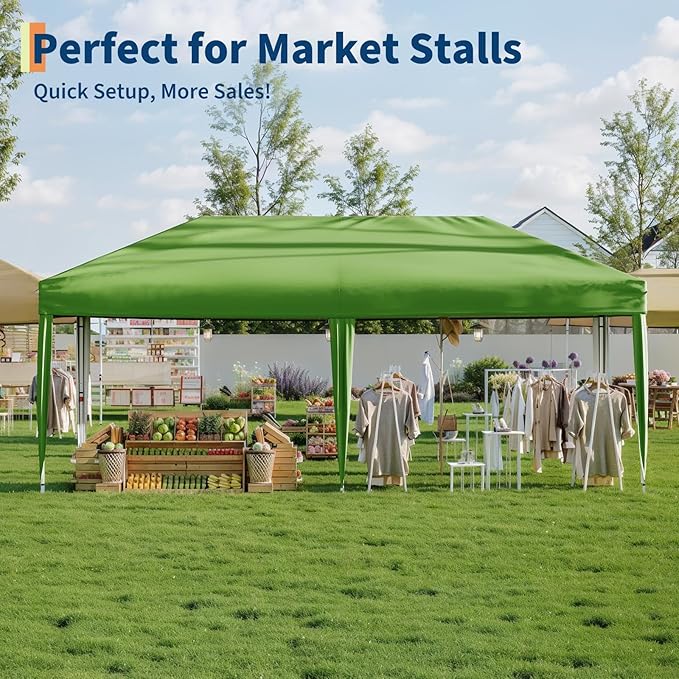 10X20 Pop Up Canopy Tent with 4 Sidewalls,Portable Instant Commercial Canopy, Easy Setup and Wheeled Bag for Commercial, Outdoor, Camping, Parties, Markets and Instant Shelter