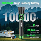 WdtPro Rechargeable LED Flashlights High Lumens, Super Bright 90000LM Rechargeable Flashlight with LCD Display, 5 Modes & Waterproof Powerful 10000mAh 30H Flashlight for Camping Emergency Green