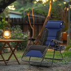 MAISON ARTS Oversized Zero Gravity Chairs Set of 2, Folding Padded Recliner Anti Gravity Lounge Chair with 28" Wide Seat and Cup Holder, Support 400lbs, Blue & Black