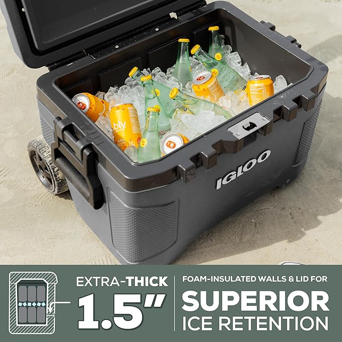Igloo Trailmate 52Qt Wheeled Cooler, Insulated Hard Shell Ice Chest, Carbonite