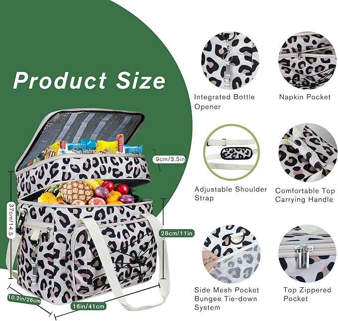 Soft Collapsible Insulated Sided Cooler - 60 Can Large Leakproof Picnic Beach Meal Prep Portable Travel Cooler for Shopping, Kayaking, Road Trips