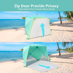 Old Bahama Bay Pop Up Beach Tent, Portable Shade Sun Shelter UPF50+ UV Protection for 4 Person Extendable Floor for Fishing Hiking Camping, Waterproof Windproof（Mint Green