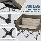 Double Camping Chair for Adults - Heavy Duty Folding Loveseat Support 700 lbs, 2 Person Padded Camping Couch Portable with Cup Holders & Storage Bag for Camping, Lawn, Sports, Green