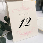 Decadent Flourish Wedding Table Numbers (Select Color/Quantity), Champagne, Pink, 1-40, Double Sided, Tent or Use in a Stand, Great for Parties & Restaurants - Made in the USA