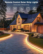 Solar Led Strip Lights Outdoor, 20ft Solar Rope Lights Self-Adhesive Waterproof, 8 Mode with Remote Timer and Auto On/Off, Perfect for Deck, Patio, Poolside, Camping Decor, Warm White