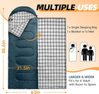 MEREZA Flannel Sleeping Bag for Adults XL, Large Wide Sleeping Bags for Camping Mens Warm Cotton Sleeping Bag 4 Season Warm & Cool Weather