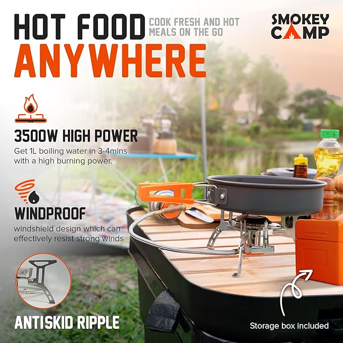 Camping Cookware Mess Kit Set with Stove - Backpacking Camping Pots and Pans Set, All in One Non-Stick Camping Cooking Set, Portable Stove, Hiking, Picnic, Outdoor & Camping Cookware Set