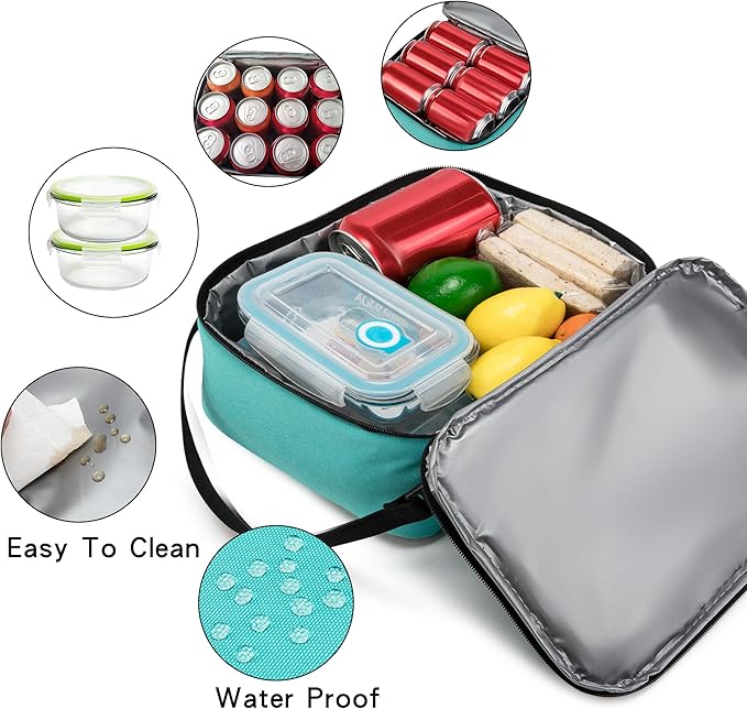 BEIMILY Lunch Box for Men Women Adults,Small Insulated Lunch Bag for Office Work Picnic,Reusable Portable Lunchbox,Soft Cooler Tote Bag(Light blue green)