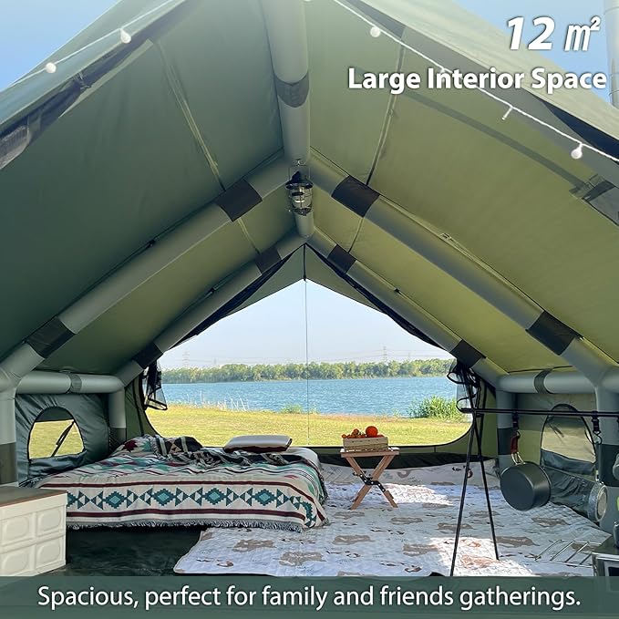 Inflatable Camping Tent with Hand Pump Waterproof Outdoor Blow up Tent 2-8 Person Oxford 4 Season Glamping Air Tent Cabin House with Mesh Windows & Door