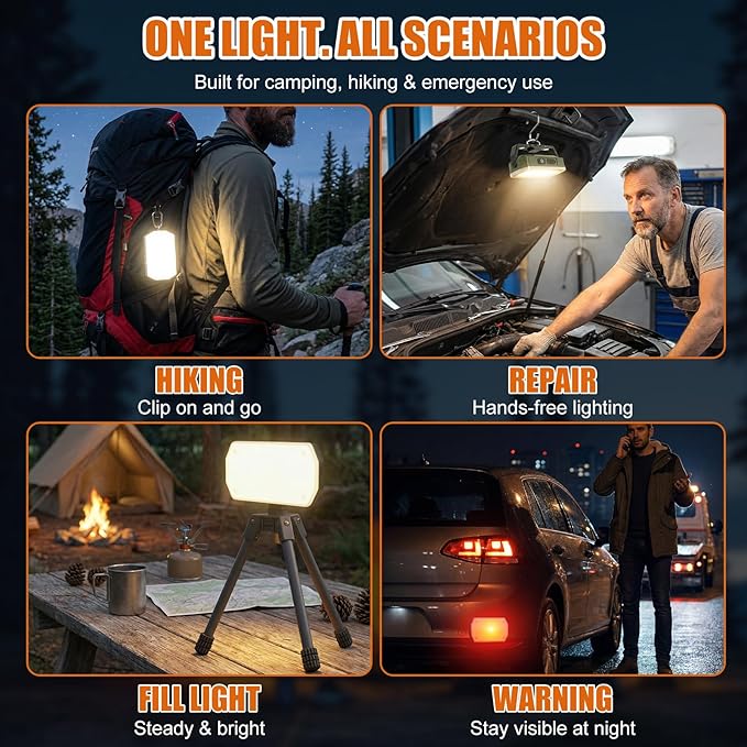 Camping Light,Rechargeable Portable LED Magnetic Spotlight Waterproof Magnetic Work Light,Cordless Battery Powered Flood Lights for Hiking,Fishing,Tent,Outdoor,Job Site,Car Repair,Garage (2pcs)