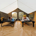 Disc-O-Bed Extra Large Outdoor Convertible 2 Person Bench and Double Camping Cot Portable Bed for Adults, Tan