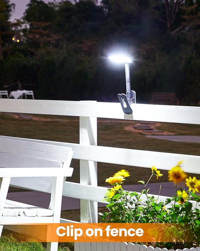 Clip On Solar Lights Outdoor, Motion Sensor Outdoor Lights, 92 LEDs 600LM Solar Fence Lights Outdoor Waterproof,Security Lights for Fence, Deck, Gutter (1, Clamp/Black/6000K)