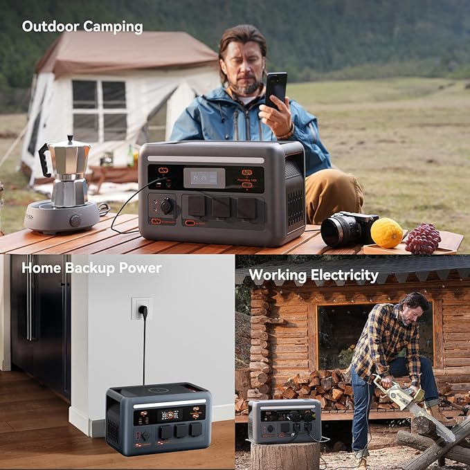 OSCAL Solar Generator PowerMax 1800SE, 1024Wh LiFePO4 Battery Generator with 3x1800W AC Outlets (3600W Surge), 800W AC Charging & 800W Solar Charging, APP Control Power Station for Home Backup