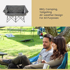 ARROWHEAD OUTDOOR Portable Folding Double Duo Camping Chair Loveseat w/ 2 Cup & Wine Glass Holder, Carrying Bag, Supports up to 500lbs