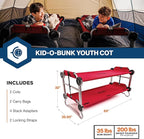 Disc-O-Bed Youth Double Cot Kid-O-Bunk, Modular for Bunk Beds, Dual Cots, or Bench with 2 Carry Bags for Portable Transport